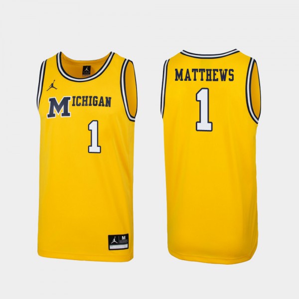 University of Michigan #1 Men Charles Matthews Jersey Maize Stitched 1989 Throwback College Basketball Replica